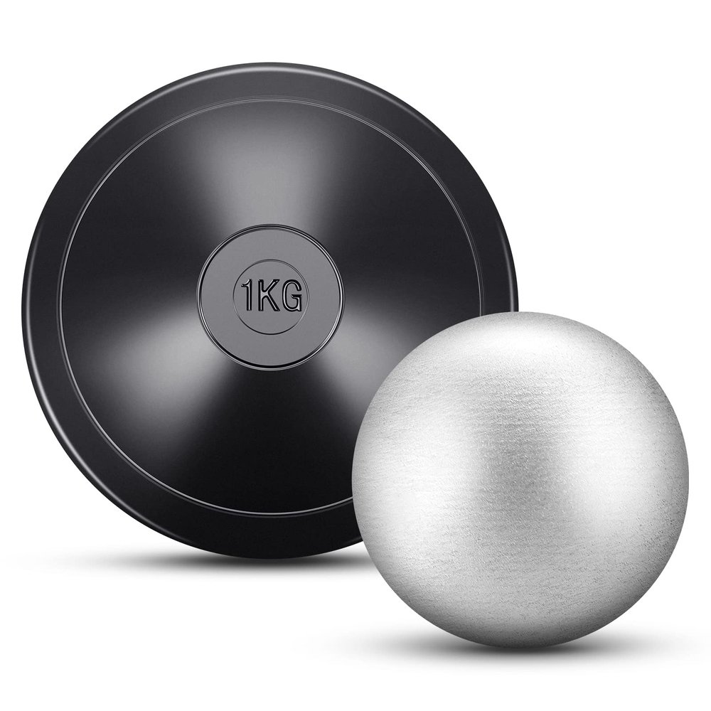 Deekin 2 Pcs Shot Put Rubber Discus Black Ball for School Track and Field Discuses for Outdoor Practice Throwing(1kg Discus+6lb Shot Put)