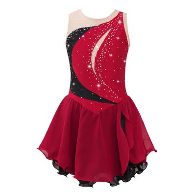 Sinleey Kids Girls Glitter Diamond Ballet Dance Ice Skating Dress Sleeveless Color Block Leotard Modern Lyrical Dress Burgundy 6 Years