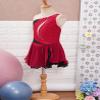 Sinleey Kids Girls Glitter Diamond Ballet Dance Ice Skating Dress Sleeveless Color Block Leotard Modern Lyrical Dress Burgundy 6 Years view 4