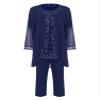YOOJIA Women's Chiffon Lace 3 Pieces Pants Suits Mother of Bride Dress Sets Wedding Guest Outfit Evening Gowns Y Navy Blue X-Large view 1