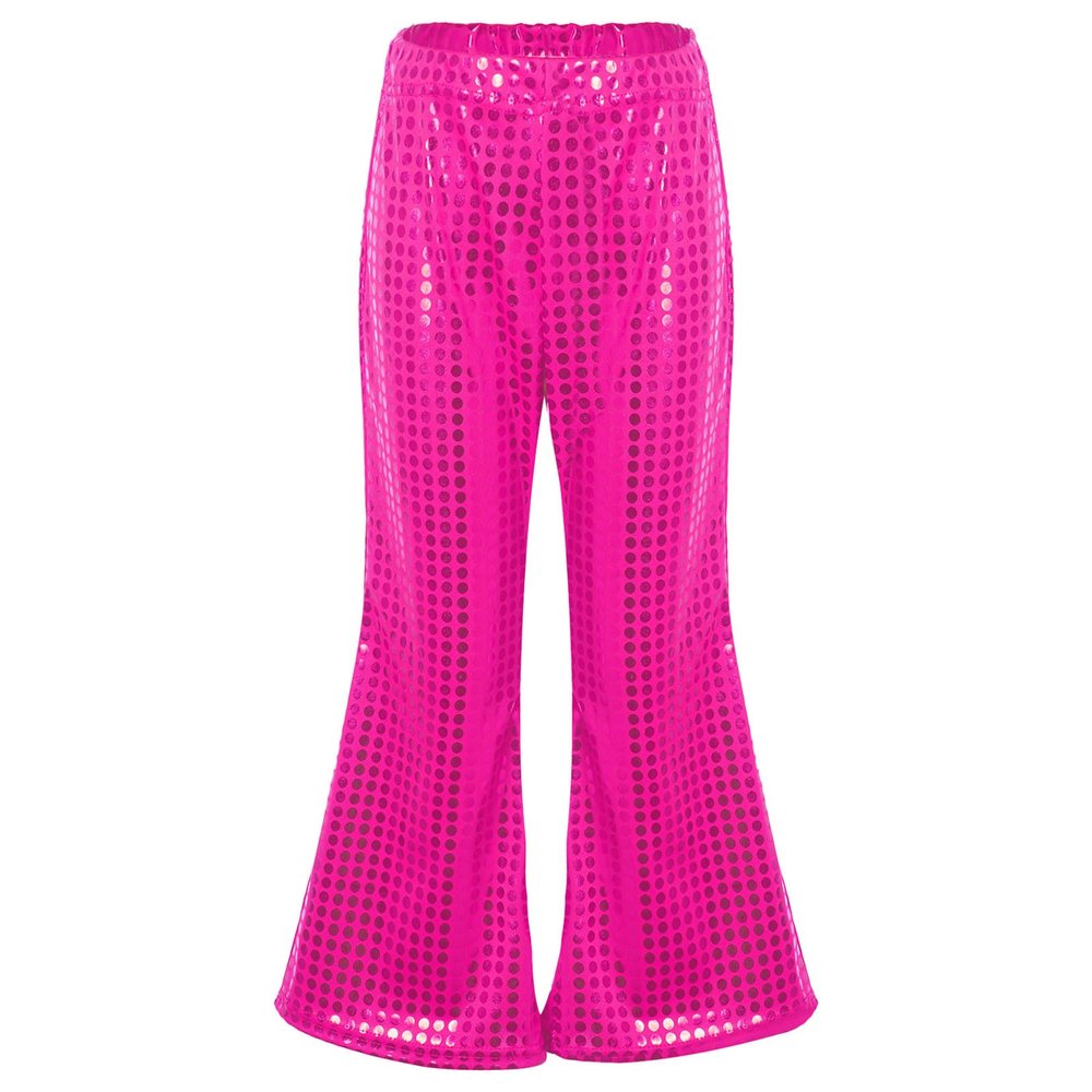 FEESHOW Toddler Baby High Waist Bell Bottoms Casual Outfits Girls Kids Denim Flared Pants Ruffled Wide Leg Trouser Hot Pink M 2-3 Years