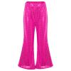 FEESHOW Toddler Baby High Waist Bell Bottoms Casual Outfits Girls Kids Denim Flared Pants Ruffled Wide Leg Trouser Hot Pink M 2-3 Years view 1