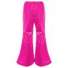 FEESHOW Toddler Baby High Waist Bell Bottoms Casual Outfits Girls Kids Denim Flared Pants Ruffled Wide Leg Trouser Hot Pink M 2-3 Years view 2
