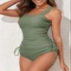 Aleumdr Women's Two Piece Ruched Tankini Swimsuit Set Tommy Control Bathing Suit Side Drawstring Tank Top High Cut Bikini Bottom Swimwear Green Large view 2