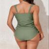 Aleumdr Women's Two Piece Ruched Tankini Swimsuit Set Tommy Control Bathing Suit Side Drawstring Tank Top High Cut Bikini Bottom Swimwear Green Large view 3