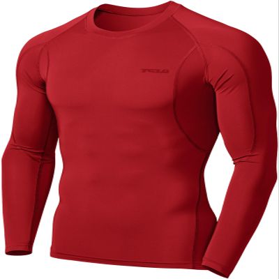 TSLA Men's UPF 50+ Compression Shirts, Cool Dry Long Sleeve Athletic Tops, Sports Baselayer Workout Shirt, Flame Red, XX-Large