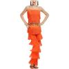 Libaobaoyo Girls 2 Piece Latin Ballroom Dance Outfits Tassel Camisole Fringe Pants Modern Salsa Dancewear Orange view 4