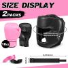 Kanayu 14 Pcs Boxing Set 16 Ounce Boxing Gloves Headgear Helmet Hand Wraps Mouth Guards Equipment for Adults Youth Beginners Training Equipment Gifts(Black, Pink) view 2