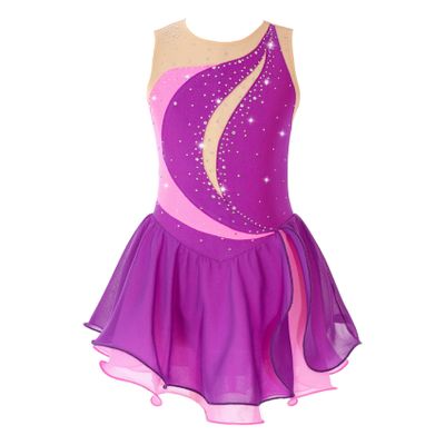 Sinleey Kids Girls Glitter Diamond Ballet Dance Ice Skating Dress Sleeveless Color Block Leotard Modern Lyrical Dress Purple 12 Years