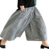 Leyoutx Women's Cotton Linen Wide Leg Culottes Pants Elastic Waist Plaid Gingham Capri Palazzo Pants (X-Large, Black Gingham) view 1