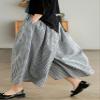 Leyoutx Women's Cotton Linen Wide Leg Culottes Pants Elastic Waist Plaid Gingham Capri Palazzo Pants (X-Large, Black Gingham) view 2