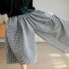Leyoutx Women's Cotton Linen Wide Leg Culottes Pants Elastic Waist Plaid Gingham Capri Palazzo Pants (X-Large, Black Gingham) view 3