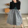 Leyoutx Women's Cotton Linen Wide Leg Culottes Pants Elastic Waist Plaid Gingham Capri Palazzo Pants (X-Large, Black Gingham) view 4