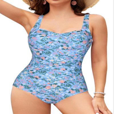 SHEKINI Women's Ruched Tummy Control Swimsuits Vintage Push Up One Piece Bathing Suit Padded Swimwear (X-Large,Yellow Pink Floret)