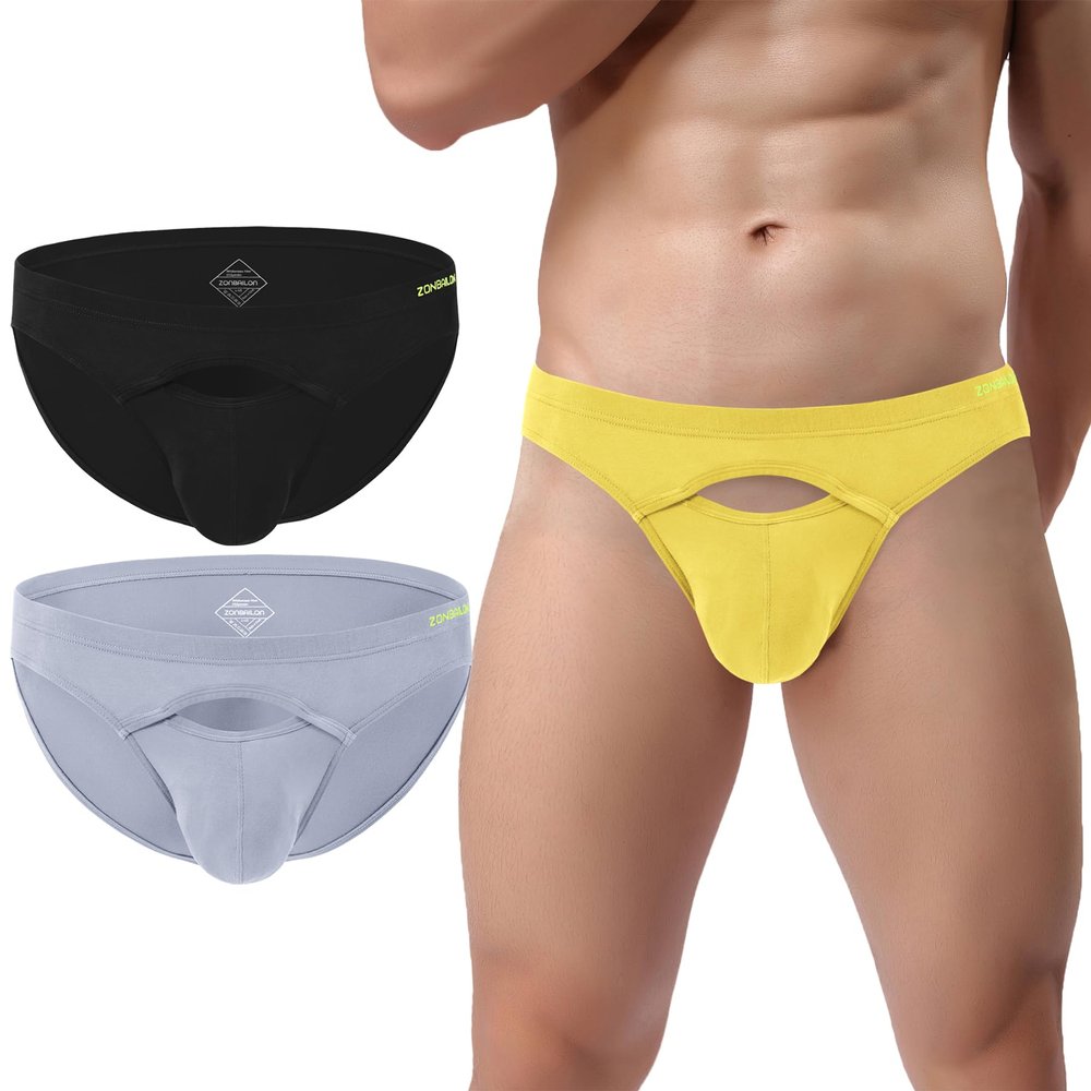 SUMABA Mens Sexy Bikini Underwear Pack Low Rise Horizontal Briefs Multicolor Man Cut out Pouch Briefs Comfort Male Panties xl Soft Underpants