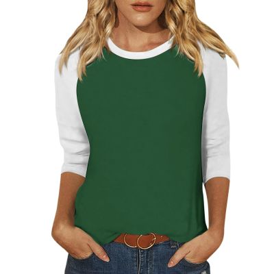 3/4 Length Sleeve Womens Tops Casual Raglan Crewneck Tshirts Shirts Contrast Spring Blouses Ethnic Three Quarter Sleeve Comfy Country Tunic Tops to Wear with Leggings Womens Tops 3/4 Sleeve 2025