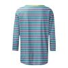 3/4 Length Sleeve Womens Tops Round Neck Striped T Shirts Casual Cute Ethnic Three Quarter Sleeve Summer Blouses Comfy Country Tunic Tops to Wear with Leggings 3/4 Sleeve Shirts for Women 2025 Blue view 4