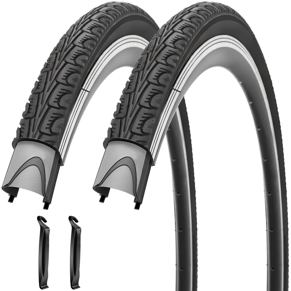 SIMEIQI 700x35C Bike Tire Foldable Replacement Tires with or Without 48MM Schrader or Presta Valve Bike Tubes and Tire Levers for Road Bicycle (2 Tires)