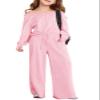 Haloumoning Girls Casual Jumpsuits Long Sleeve Off the Shoulder Wide Leg Loose Rompers with Pockets 5-14 Years view 1