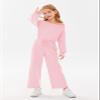 Haloumoning Girls Casual Jumpsuits Long Sleeve Off the Shoulder Wide Leg Loose Rompers with Pockets 5-14 Years view 2
