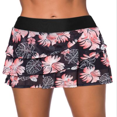 Aleumdr Women's Swim Skirt Swimsuit Bottom with Shorts Waistband Swimdress Ruffle Swim Bottoms Floral Black X-Large