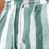 SWJGLITTR Men's Linen Striped Short Hawaiian Flower Beach Short Pants Summer Drawstring with Pocket Shorts for Men (Green,Medium) view 3
