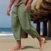 RTTUIOP Men's Cotton Linen Pants Solid Color Capri Harem Men's Linen Pants Casual Lightweight Loose 3/4 Shorts Drawstring Elastic Waist Beach Yoga Trousers Summer Pants view 2