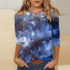 3/4 Sleeve Tops for Women Summer Round Neck Floral Print T Shirts Cute Casual Blouses Trendy Three Quarter Sleeve Tunic Tops with Leggings Office Business Clothes Womens Tunic Tops 3/4 Sleeve 2025 view 2