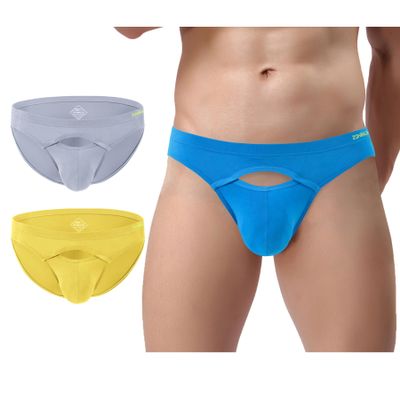 SUMABA Men's Sexy Briefs Cut out Pouch Briefs Horizontal Fly Bikini Underwear Low Rise Comfort Male Panties for Man xl Soft Underpants