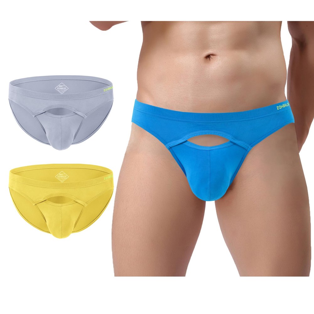 SUMABA Men's Sexy Briefs Cut out Pouch Briefs Horizontal Fly Bikini Underwear Low Rise Comfort Male Panties for Man xl Soft Underpants