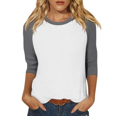 3/4 Sleeve Tops for Women Raglan Contrast Crew Neck Tshirts Dressy Casual Summer Blouses Ethnic Three Quarter Sleeve Comfy Country Tunic Tops to Wear with Leggings 3/4 Sleeve T Shirts for Women 2025