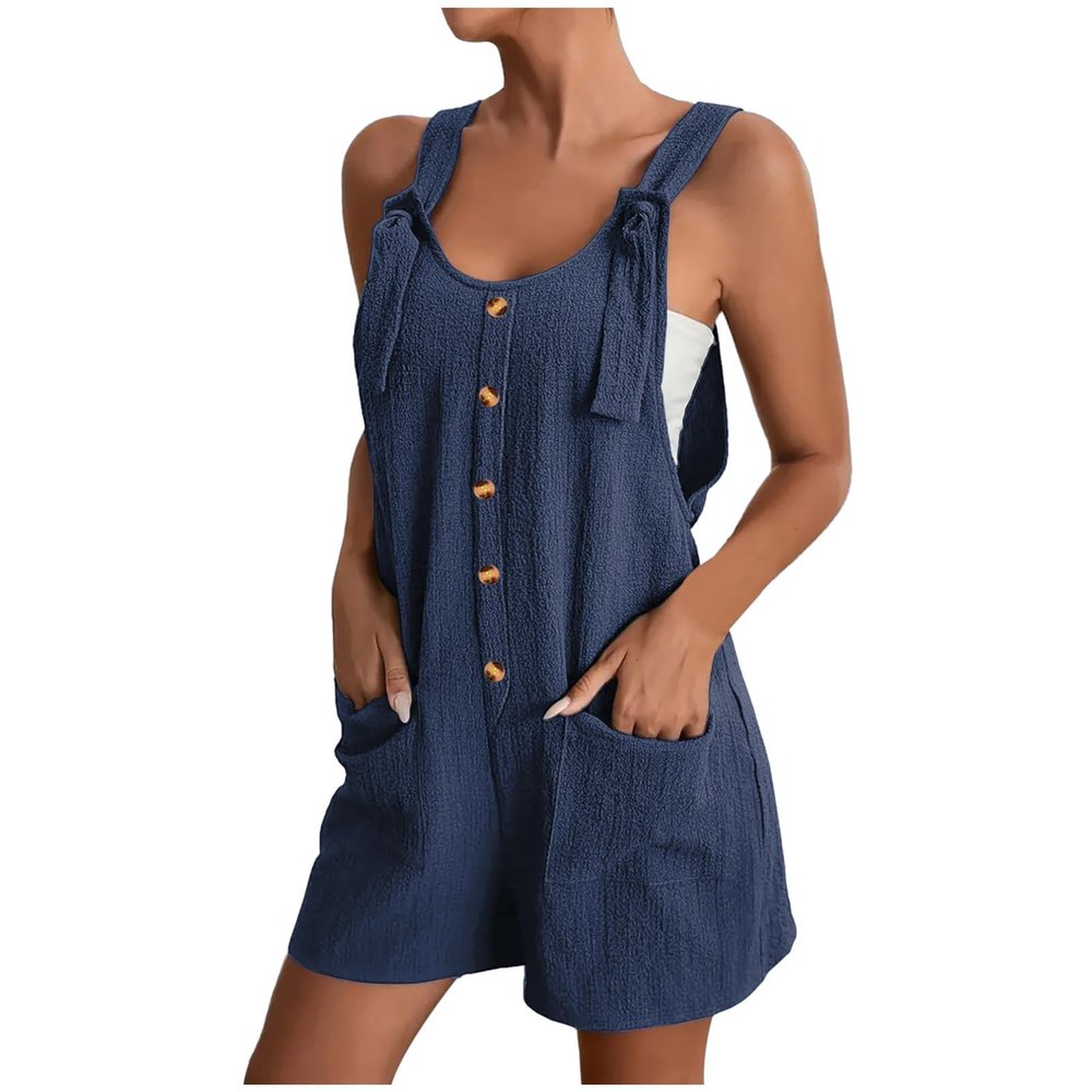 KICILVS Big Womens Rompers for Summer Casual Sleeveless Suspender Short Jumpsuit Boho Solid Color Overalls with Pockets