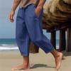RTTUIOP Men's Cotton Linen Pants Solid Color Harem Pants Casual Capri Pant Lightweight Loose 3/4 Shorts Drawstring Elastic Waist Beach Yoga Trousers Summer Pant Linen Shorts for Men view 2