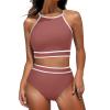 Two Piece Swimsuit for Women Halter Top High Waisted Bikini Sets Sporty Color Block Cheeky Bathing Suit view 1
