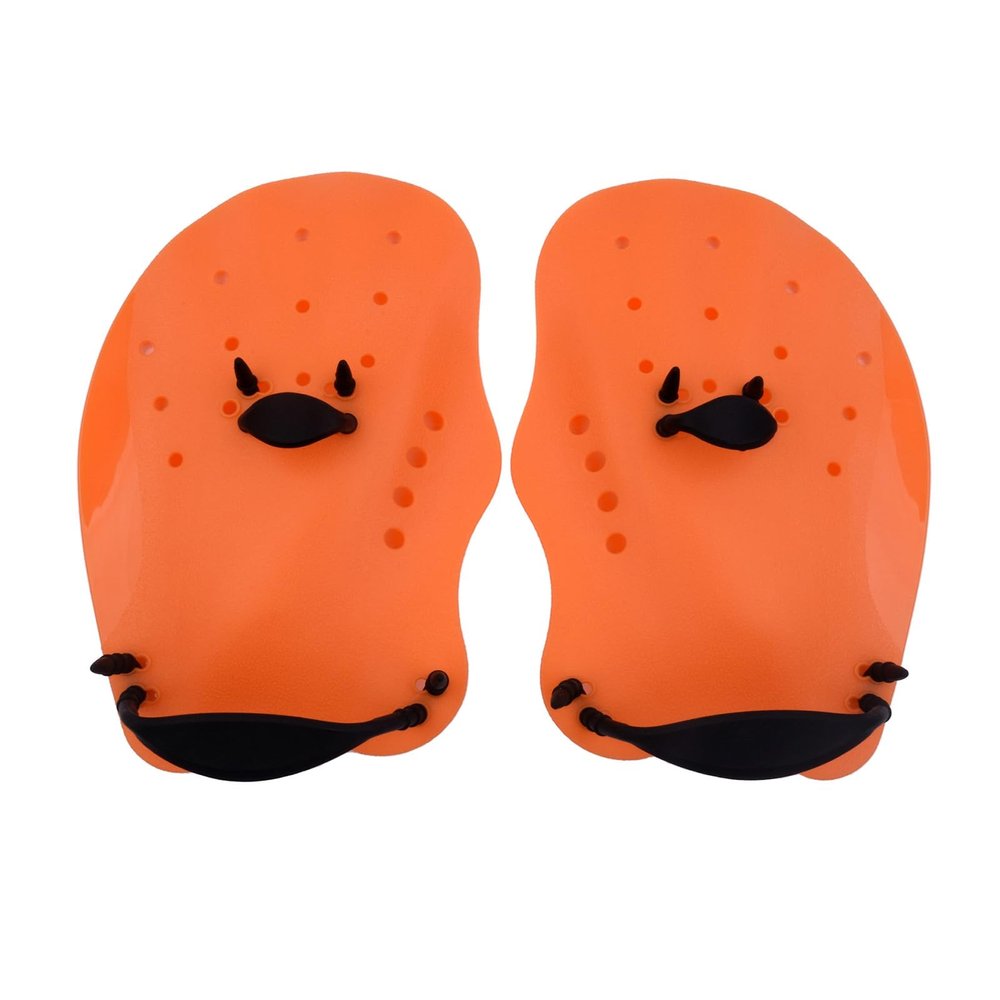 LEAQU 1 Pair Contour Swim Paddles Hand, Swim Training Hand Paddles, Hand Fin Children Diving Aid Tool, Swimming Equipment for Women Men Children Orange S