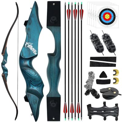 HBG Black Hunter 60'' Blue Recurve Bow and Arrows Kits Left Hand Hunting Recurve Bow for Adults with Target Paper for Shooting (45LBS)