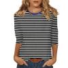 3/4 Sleeve Tops for Women Striped Crewneck Tshirts Dressy Casual Ethnic Three Quarter Sleeve Summer Blouses Comfy Country Tunic Tops to Wear with Leggings Womens 3/4 Sleeve T Shirts 2025 Black view 1