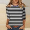 3/4 Sleeve Tops for Women Striped Crewneck Tshirts Dressy Casual Ethnic Three Quarter Sleeve Summer Blouses Comfy Country Tunic Tops to Wear with Leggings Womens 3/4 Sleeve T Shirts 2025 Black view 2
