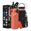 40 oz Insulated Water Bottle with Straw with 40oz Indigo Black Water Bottles - Flex Cap Lids, Paracord Handle, Bottle Carrier Bag w/Strap, Vacuum Stainless Steel Double Wall Metal Water Flask Jug view 2