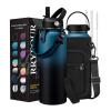 40 oz Insulated Water Bottle with Straw with 40oz Indigo Black Water Bottles - Flex Cap Lids, Paracord Handle, Bottle Carrier Bag w/Strap, Vacuum Stainless Steel Double Wall Metal Water Flask Jug view 3