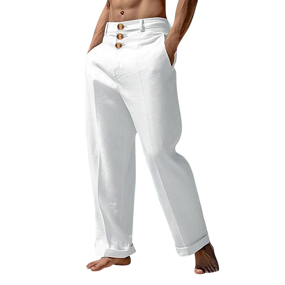 RTTUIOP Men's Cotton Linen Pants Solid Color Capri Harem Men's Linen Pants Casual Lightweight Loose 3/4 Shorts Drawstring Elastic Waist Beach Yoga Trousers Summer Pants