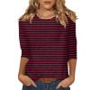 3/4 Sleeve Tops for Women Crewneck Striped Casual Tshirts Shirts Three Quarter Length Sleeve Long Tunic Tops with Leggings Fashion Elegant Spring Blouses 3/4 Sleeve T Shirts for Women 2025 Wine view 1