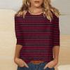 3/4 Sleeve Tops for Women Crewneck Striped Casual Tshirts Shirts Three Quarter Length Sleeve Long Tunic Tops with Leggings Fashion Elegant Spring Blouses 3/4 Sleeve T Shirts for Women 2025 Wine view 2