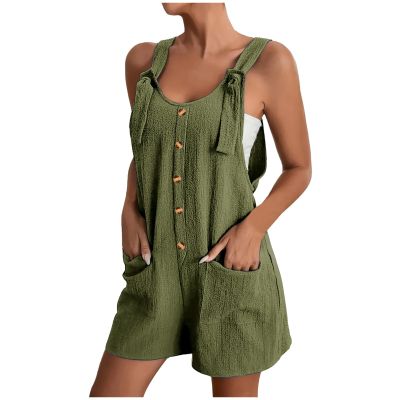KICILVS Womens Rompers for Summer Casual Sleeveless Suspender Short Jumpsuit Boho Solid Color Overalls with Pockets
