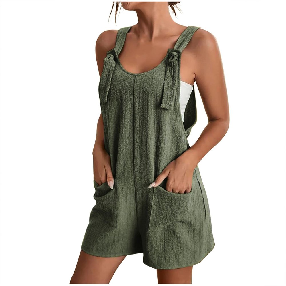 KICILVS Womens Rompers for Summer Casual Sleeveless Suspender Short Jumpsuit Boho Solid Color Overalls with Pockets