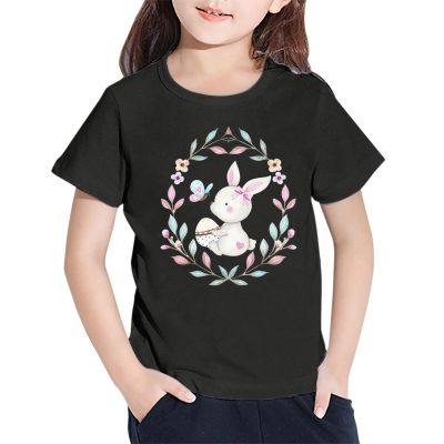 AIMAOMI Toddler Girls Bunny Shirts Ruffle Short Sleeve Baby T-Shirt Cotton Tank Tees Tops 1~7 (Q1-Black, 8-10 Years)