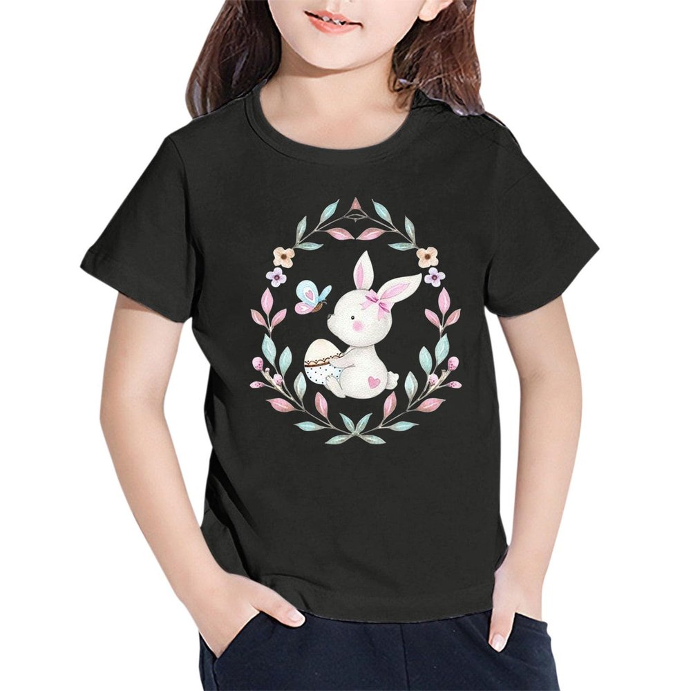 AIMAOMI Toddler Girls Bunny Shirts Ruffle Short Sleeve Baby T-Shirt Cotton Tank Tees Tops 1~7 (Q1-Black, 8-10 Years)