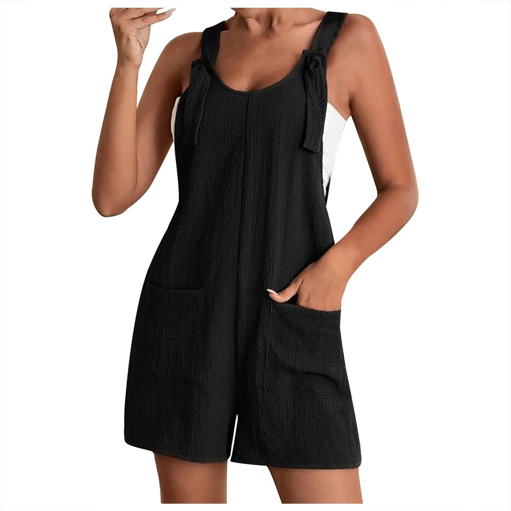 KICILVS Womens Rompers for Summer Casual Sleeveless Suspender Short Jumpsuit Boho Solid Color Overalls with Pockets