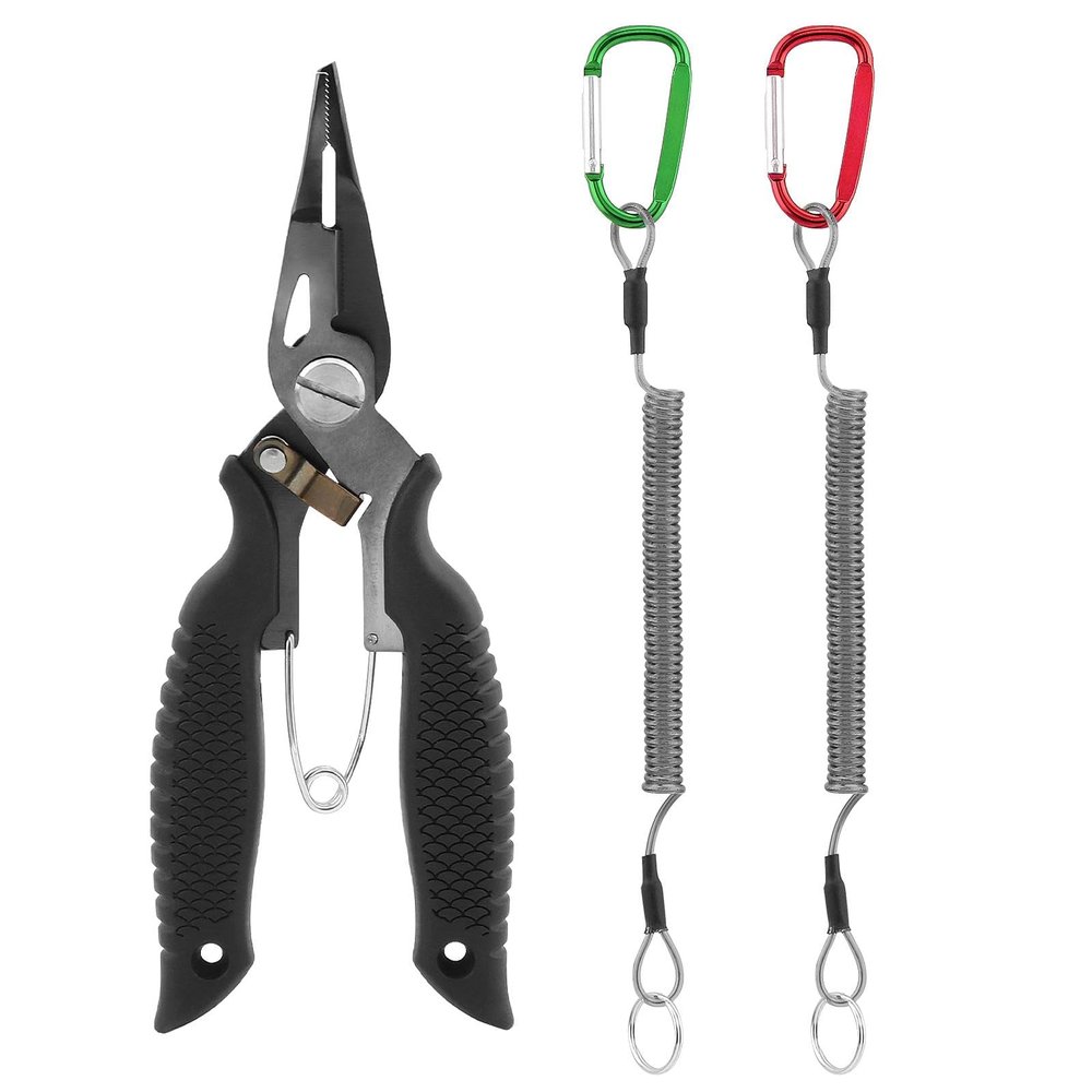 Zenquark Fishing Pliers, Saltwater Fishing Pliers with Split Ring, Fish Hook Remover, Fishing Pliers with Braid Cutters, Sheath and Lanyard, Fishing Gear for Men(Black)
