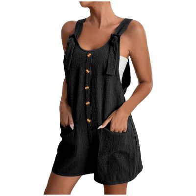 KICILVS Womens Rompers for Summer Casual Sleeveless Suspender Short Jumpsuit Boho Solid Color Overalls with Pockets